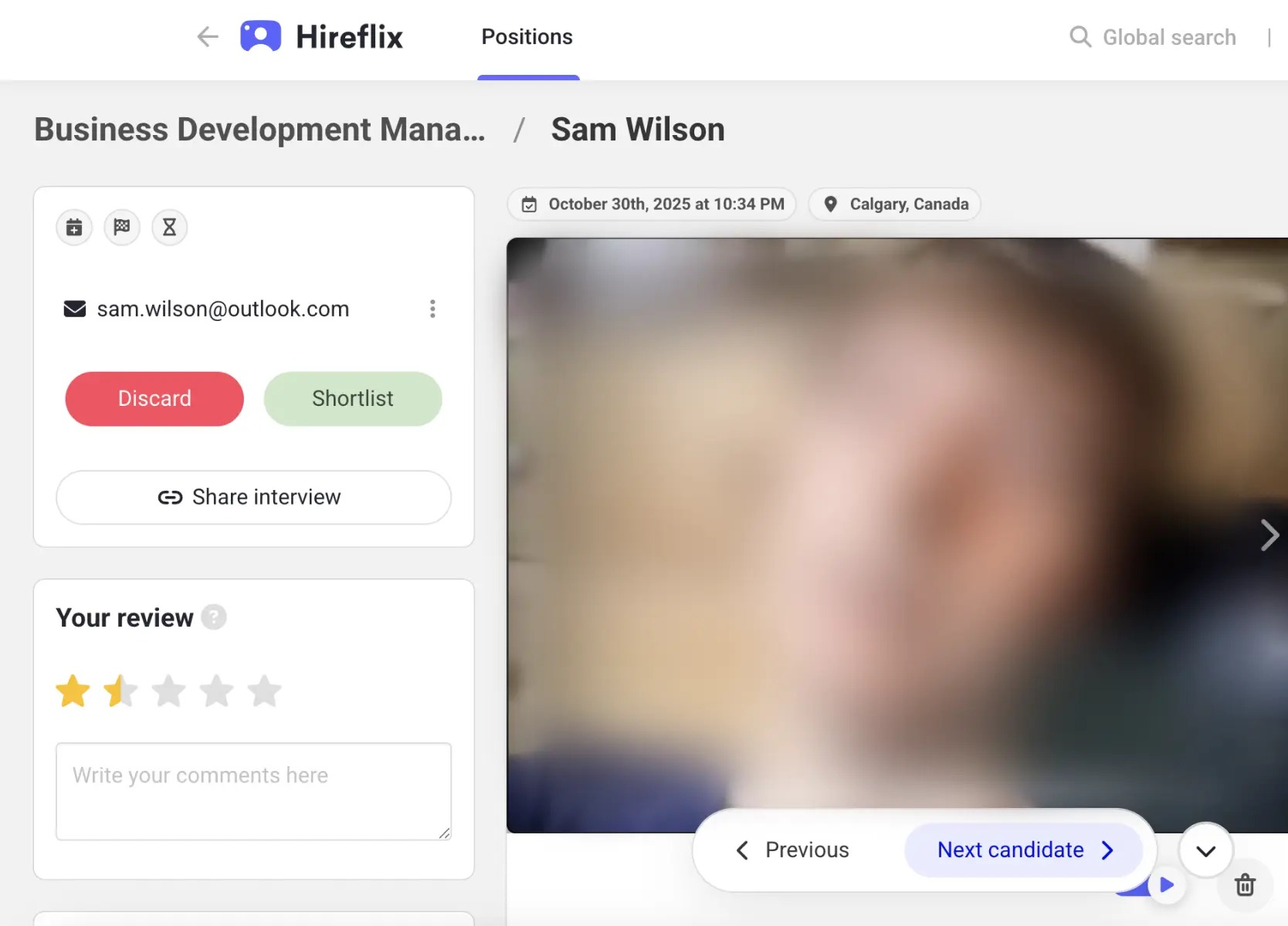 Hireflix Candidate page