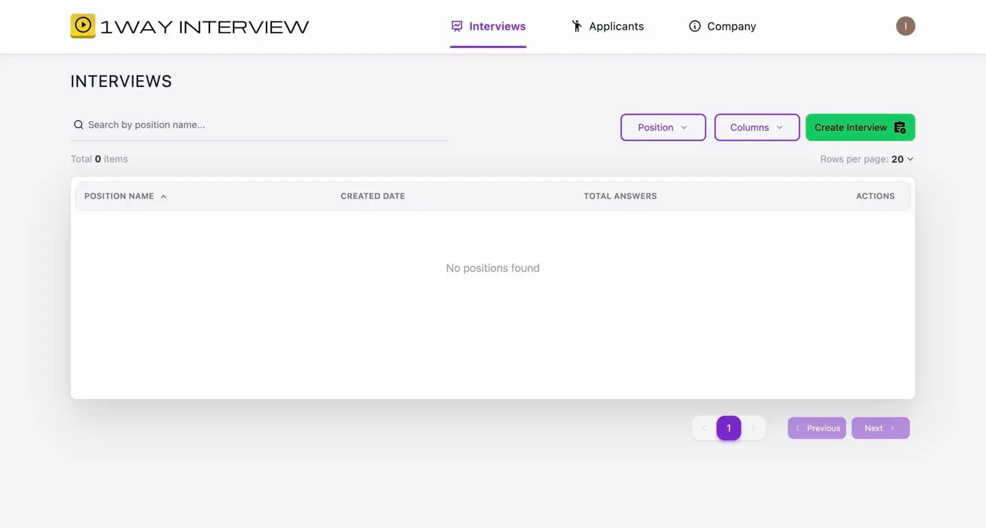 Screenshot of 1Way Interview Creating Interview