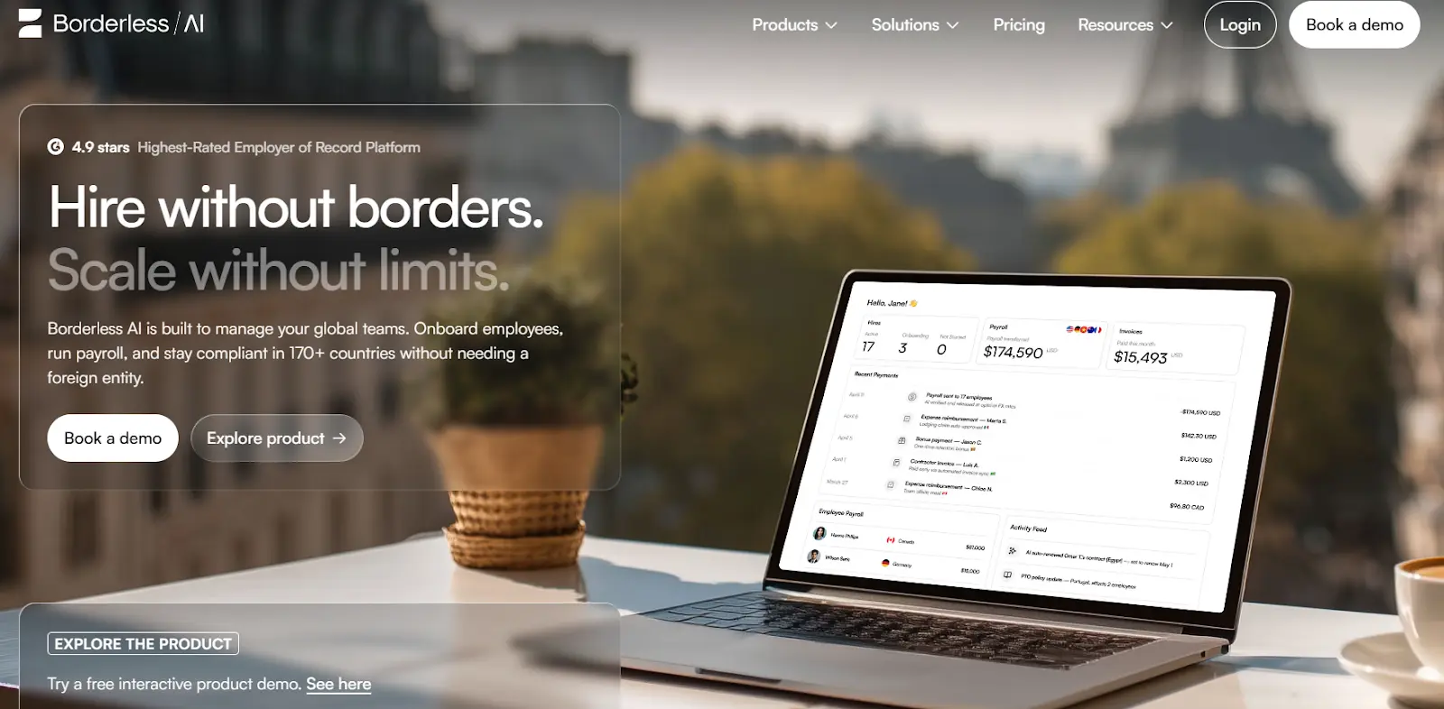 Borderless AI global hiring and payroll platform screenshot